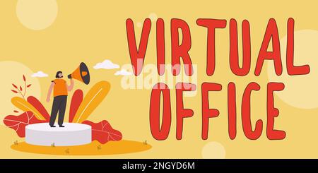 Handschrift Text Virtual Office. Geschäftskonzept Mobile Arbeitsumgebung mit Telekommunikationsverbindungen Stockfoto