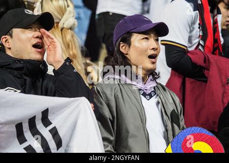 Coventry, Großbritannien. 19. Februar 2023. Coventry, England, Februar 19. 2023: Fans der Republik Korea während des Fußballspiels des Arnold Clark Cup zwischen Belgien und der Republik Korea in der Coventry Building Society Arena in Coventry, England (Natalie Mincher/SPP) Guthaben: SPP Sport Press Photo. Alamy Live News Stockfoto