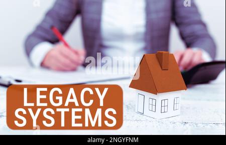 Inspiration für das Vorzeigen von älteren Signage-Systemen. Geschäftsübersicht Computersystem oder Anwendungsprogramm mit alter Methodentechnologie Stockfoto