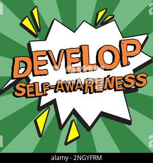 Begriffliche Beschriftung entwickeln Sie Ihr Selbstbewusstsein. Geschäftskonzept verbessert die klare Realisierung der eigenen Persönlichkeit Stockfoto