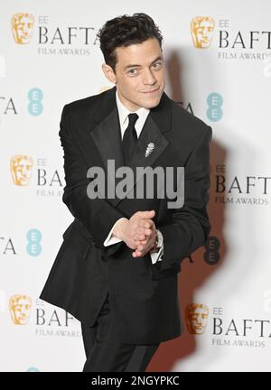 London, Großbritannien. 19. Februar 2023. Der amerikanische Schauspieler Rami Malek nimmt am Sonntag, den 19. Februar 2023, an den EEE British Academy Film Awards in der Royal Festival Hall in London Teil. Foto: Rune Hellestad/UPI Credit: UPI/Alamy Live News Stockfoto