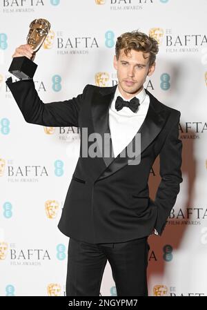 London, Großbritannien. 19. Februar 2023. Der amerikanische Schauspieler Austin Butler nimmt am Sonntag, den 19. Februar 2023, an den „Winners Room“ der EE British Academy Film Awards in der Royal Festival Hall in London Teil. Foto: Rune Hellestad/UPI Credit: UPI/Alamy Live News Stockfoto