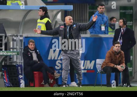 Reggio Emilia, Italien. 17. Februar 2023. Trainer Luciano Spalletti aus Neapel beim FUSSBALLSPIEL DER SERIE A Tim 2022/23 zwischen US Sassuolo Calcio und SSC Napoli im Mapei Stadium. Endstand: Sassuolo 0:2 Napoli. (Foto: Grzegorz Wajda/SOPA Images/Sipa USA) Guthaben: SIPA USA/Alamy Live News Stockfoto