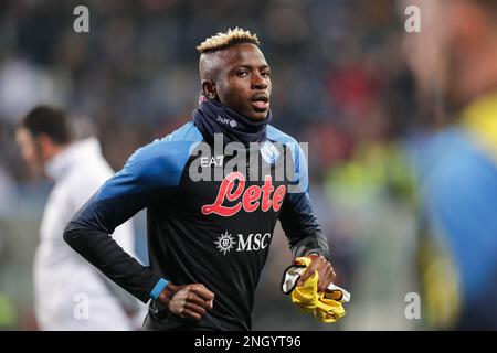 Reggio Emilia, Italien. 17. Februar 2023. Victor Osimhen aus Neapel wurde während des FUSSBALLSPIELS DER SERIE A Tim 2022/23 zwischen US Sassuolo Calcio und SSC Napoli im Mapei Stadium in Aktion gesehen. Endstand: Sassuolo 0:2 Napoli. (Foto: Grzegorz Wajda/SOPA Images/Sipa USA) Guthaben: SIPA USA/Alamy Live News Stockfoto