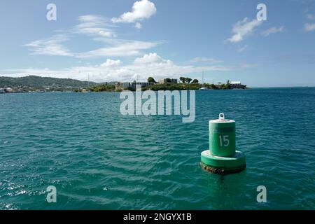 Boje im Hafen von Christiansted auf St. Croix Stockfoto