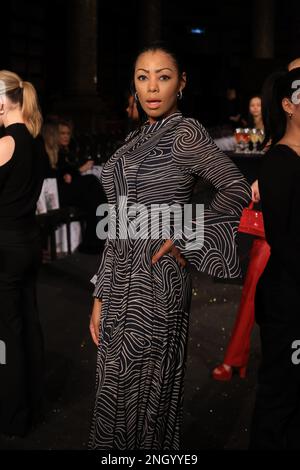 LONDON, ENGLAND: Besucher der AADNEVIK-Messe während der London Fashion Week, 19. Februar 2023, London, Großbritannien. Alla Bogdanovic/Alamy Live Stockfoto