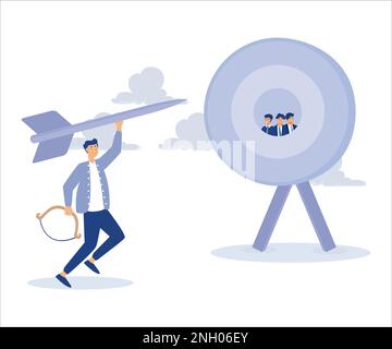 Zielgruppe Kunde oder Zielgruppe um Werbung anzuvisieren, Marketingexperte für Geschäftsleute Zielgruppe für Kunden mit Bull's-Eye-Zielgruppe. Flache Vektor moderne Beleuchtung Stock Vektor