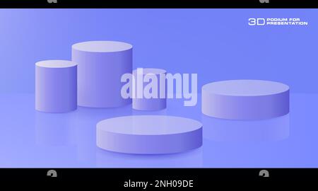 3D Podium. Zylindrischer Sockel. Minimalistisches 3D-Szenenpodium zur Präsentation und Demonstration von Handwerksobjekten. Vektordarstellungsphase für Stock Vektor