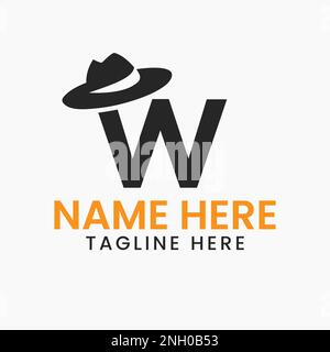 Brief W Gentlemen hat Logo-Design-Konzept mit Cowboy hat Icon Template Stock Vektor