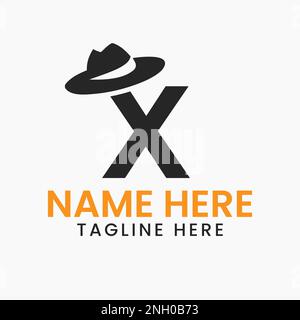 Buchstabe X Herren hat Logo Designkonzept mit Cowboy hat Icon Template Stock Vektor