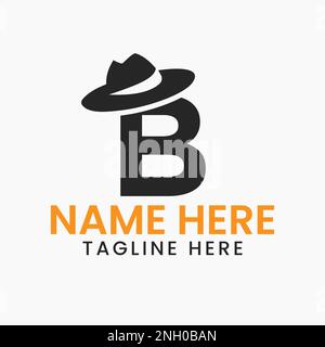 Buchstabe B Herren hat Logo-Design-Konzept mit Cowboy hat Icon Template Stock Vektor