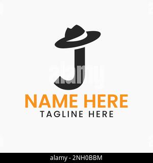 Buchstabe J Herren hat Logo Design-Konzept mit Cowboy hat Icon Template Stock Vektor