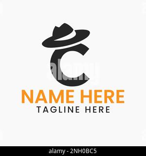 Buchstabe C Herren hat Logo-Design-Konzept mit Cowboy hat Icon Template Stock Vektor
