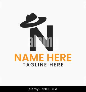 Brief N Herren hat Logo Design-Konzept mit Cowboy hat Icon Template Stock Vektor