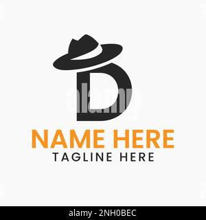 Letter D Herren hat Logo-Design-Konzept mit Cowboy hat Icon Template Stock Vektor