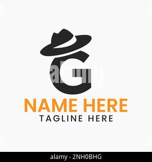 Buchstabe G Herren hat Logo-Design-Konzept mit Cowboy hat Icon Template Stock Vektor