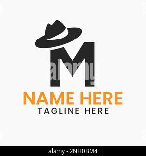 Brief M Herren hat Logo Design-Konzept mit Cowboy hat Icon Template Stock Vektor