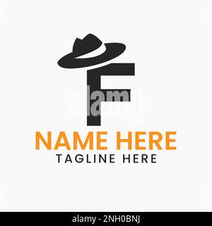 Brief F Herren hat Logo Design Konzept mit Cowboy hat Icon Template Stock Vektor