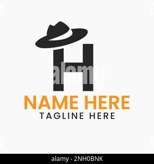 Brief H Herren hat Logo Design-Konzept mit Cowboy hat Icon Template Stock Vektor