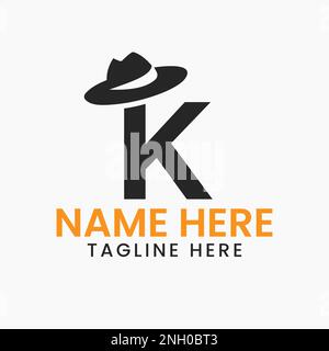 Buchstabe K Gentlemen hat Logo-Design-Konzept mit Cowboy hat Icon Template Stock Vektor