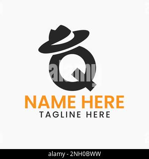 Brief Q Herren hat Logo-Design-Konzept mit Cowboy hat Icon Template Stock Vektor