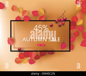 Vorlage für Herbstverkäufe. Layouts für Einkaufsposter oder Promotionposter und Rahmenbroschüre oder Webbanner. Rabattrahmen mit Herbstblättern Stock Vektor