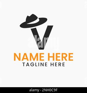 Buchstabe V Herren hat Logo-Design-Konzept mit Cowboy hat Icon Template Stock Vektor