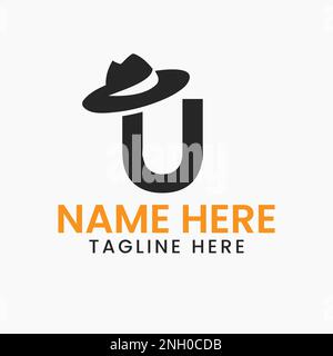 Letter U Gentlemen hat Logo-Design-Konzept mit Cowboy hat Icon Template Stock Vektor