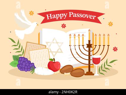 Happy Passover Illustration with Wine, Matzah and Pesach Jewish Holiday for Web Banner or Landing Page in Flat Cartoon handgezeichnete Vorlagen Stock Vektor