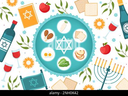 Happy Passover Illustration with Wine, Matzah and Pesach Jewish Holiday for Web Banner or Landing Page in Flat Cartoon handgezeichnete Vorlagen Stock Vektor