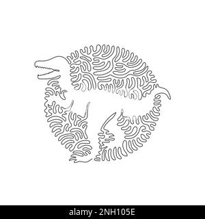 Einzelne Lockenzeichnung von abstrakter Dinosaurierkunst mit Feder. Durchgehende Linien zeichnen Grafikvektor Darstellung scharfer Klauen des Velociraptors Stock Vektor