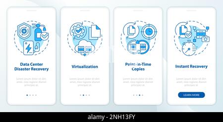Disaster Recovery nähert sich dem blauen Onboarding-Bildschirm für mobile Apps an Stock Vektor