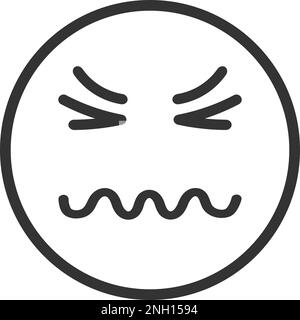 Emoji-Gesicht mit verwirrten Emotionen, schwammendem Mund, geschlossenen Augen und zerkratzten Mimikrien. Unglückliches, trauriges, deprimiertes Symbol. Emoticon-Symbol isoliert auf weißem Hintergrund. Grafische Vektordarstellung. Stock Vektor