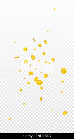 Bitcoin-Münzen fallen. Kryptowährung verstreute Gold-BTC-Münzen. Internetwährung. Großartiges Erfolgskonzept für Unternehmen. Vektorgrafik. Stock Vektor