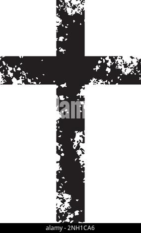 Grunge Christian Cross. Schwarz auf Weiß. Vektordarstellung. Stock Vektor