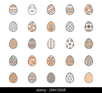 Osteressen mit flachen Symbolen. Bemalte Eier jagen Vektorbilder. Dünne Zeichen des christentums traditionelle Feier. Orange. Bearbeitbar Stock Vektor