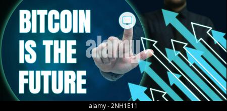 Das Schreiben von Text Bitcoin ist der digitale Marktplatz für das Internet-Konzept der Zukunft, auf dem Händler Bitcoins kaufen und verkaufen können Stockfoto