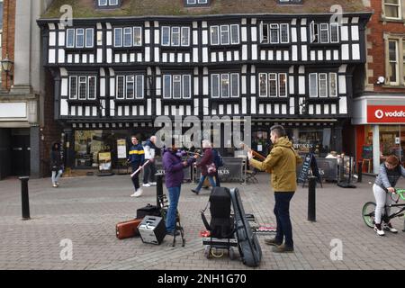 Straßenhändler in Lincoln High Street, Lincolnshire, Großbritannien Stockfoto