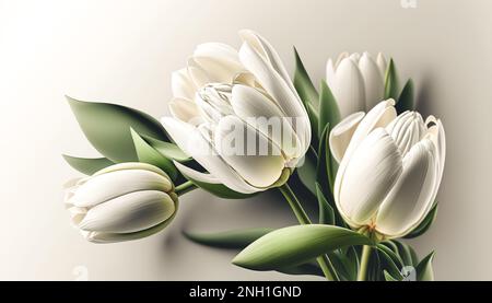 Weiße Tulpen auf einem leicht verschwommenen Hintergrund, generative Al. Stockfoto