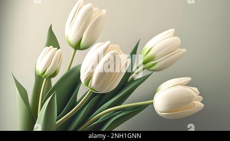 Weiße Tulpen auf einem leicht verschwommenen Hintergrund, generative Al. Stockfoto