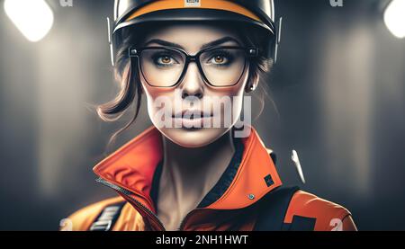 Attraktive junge Frau in Uniform, generative Al. Stockfoto