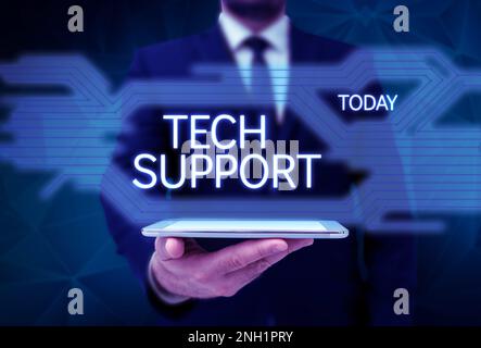 Technischer Support für handgeschriebenen Text, Word zur Unterstützung von Personen, die technische Probleme haben Stockfoto