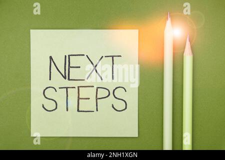 Text mit Inspiration Nächste Schritte. Geschäftsbeispiele Anzahl der Prozesse, die nach der aktuellen Planung erstellt werden Stockfoto