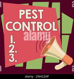 Handgeschriebenes Schild Pest Control. Geschäftsansatz: Tötet zerstörerische Insekten, die Ackerbau und Vieh angreifen Stockfoto