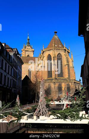 Fassade der St. Martin Kirche Colliegate, Colmar Stadt, Elsässer Wein, Elsass, Frankreich, Europa Stockfoto