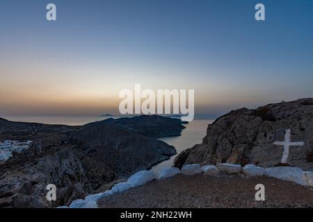 Sonnenuntergang in Folegandros, Griechenland Stockfoto