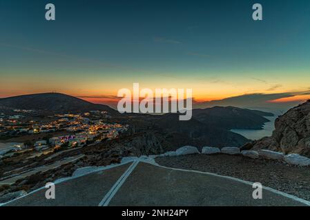 Sonnenuntergang in Folegandros, Griechenland Stockfoto