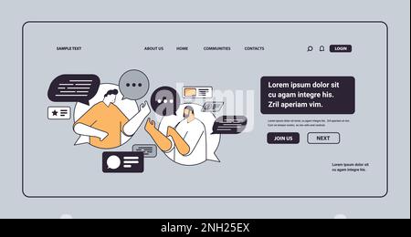 Geschäftsleute verbinden sich mit Chat-Blasen, die während des Gesprächs über das Kommunikationskonzept diskutieren Stock Vektor