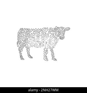 Durchgehende Kurve eine Strichzeichnung einer süßen Kuhkurve abstrakte Kunst. Einzeilige editierbare Strichvektordarstellung eines freundlichen Haustieres für Logo Stock Vektor