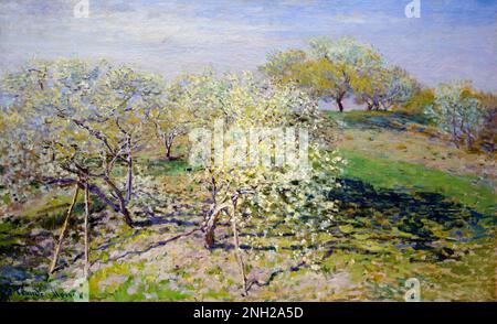 Frühling (Obstbäume in Blüte) (1873) von Claude Monet, hochauflösendes berühmtes Gemälde. Original aus dem MET. Stockfoto